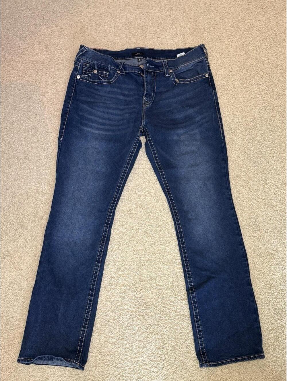 True Religion Ricky Relaxed Straight Jeans Men’s Size 38 Dark Wash